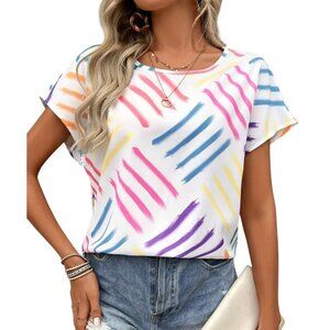 NEW 80's Retro Style Colorful Spring Summer Blouse Size Large